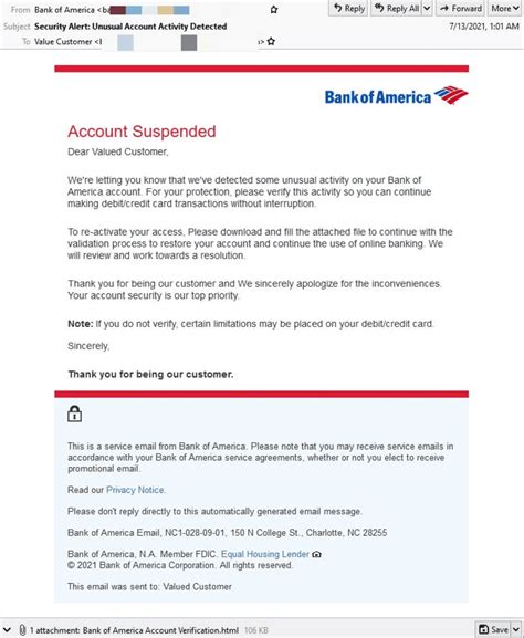 Bank of America "Security Alert" Phishing Greenview Data