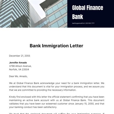 Bank Immigration Letter
