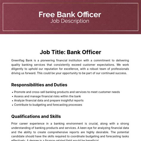Bank Officer Job Description