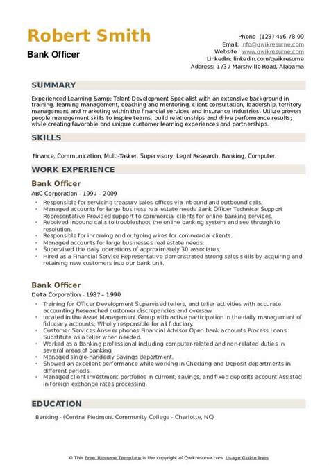 Bank Officer Resume Template