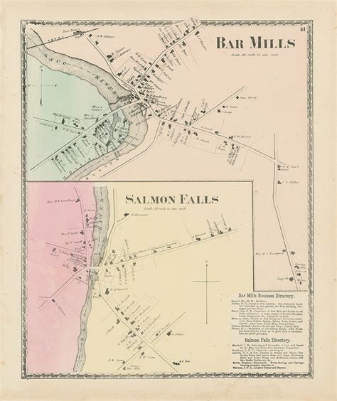 Bar Mills, Maine 1856 Old Town Map Custom Print York Co. OLD MAPS