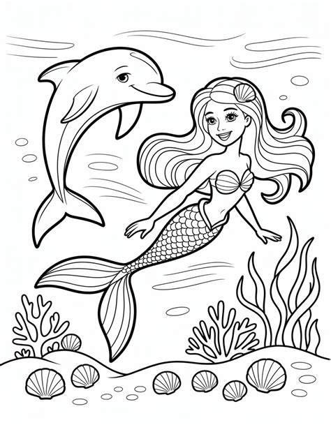 Barbie Mermaid Dolphin Coloring Pages