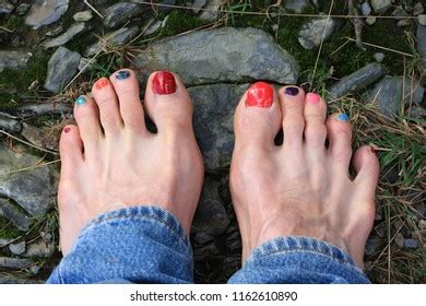 Barefoot Man Colored Toes Nails
