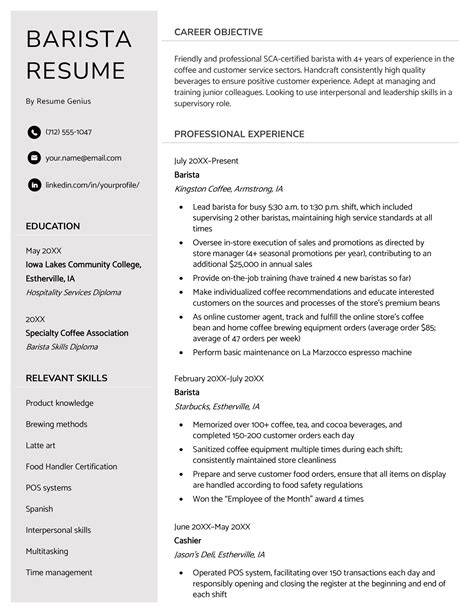 Barista Sample Resume