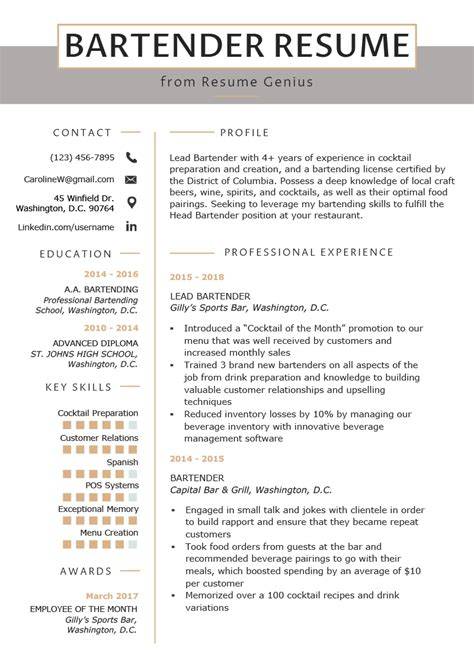 Bartender Sample Resume