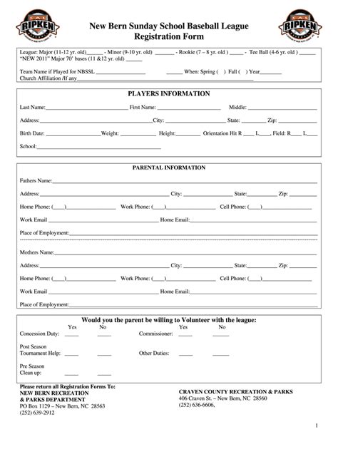 Baseball Registration Form Template Word
