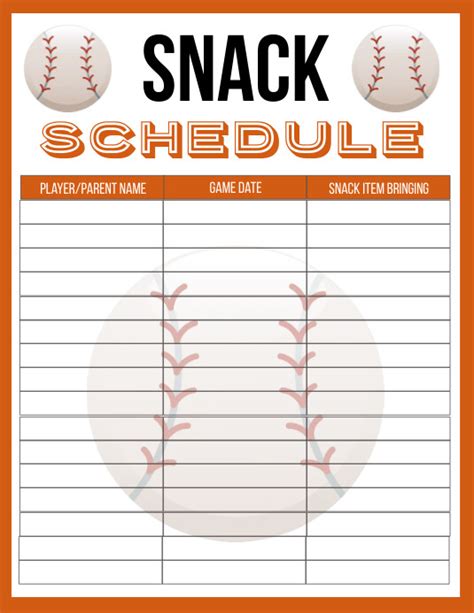 Download Baseball Snack Schedule Template for Free Page 2 FormTemplate