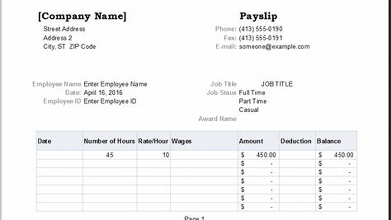 Basic Payslip Template Excel Download