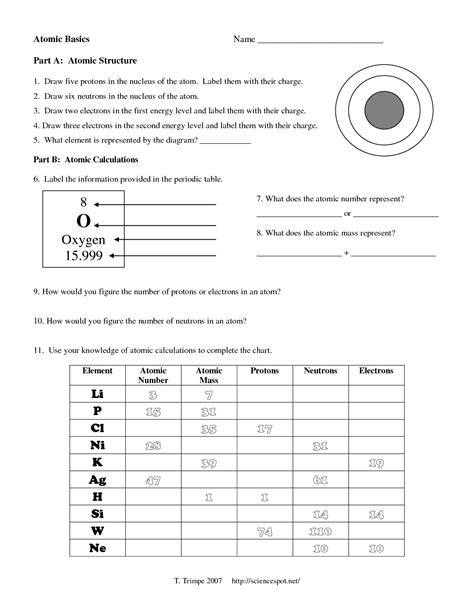 Basic Atomic Structure Worksheet ANSWERS