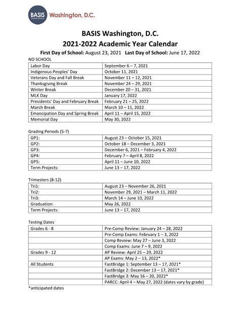 Basis Dc Calendar