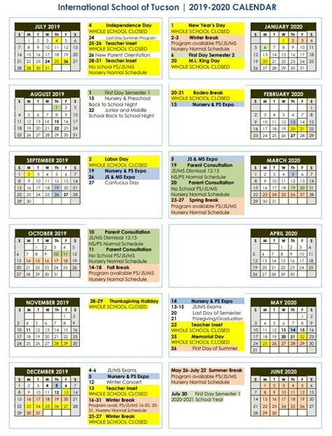 Basis Tucson North Calendar