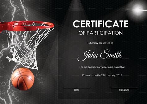 Basketball Participation Certificate Template inside Basketball