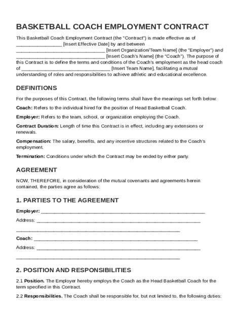 Basketball Coach Contract Template