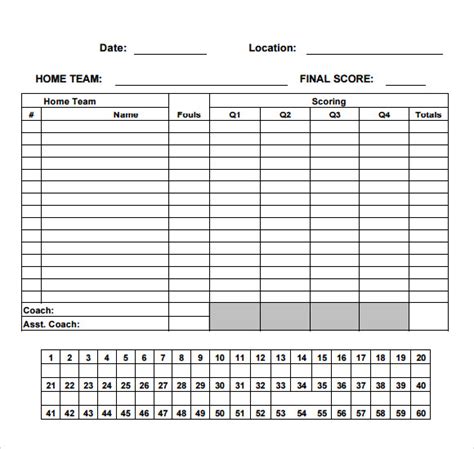 7 Basketball Score Sheet Template Excel Excel Templates