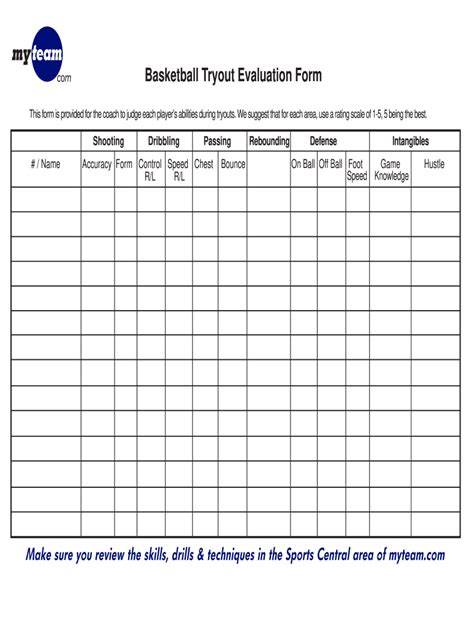 Basketball Tryout Evaluation Template