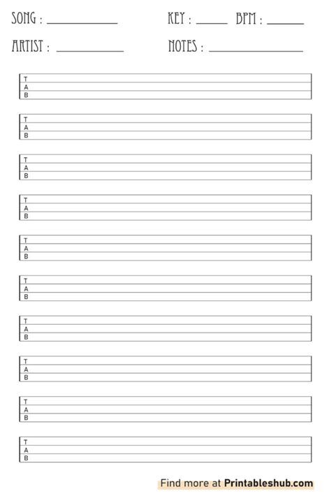 Bass Tab Blank Printable Template