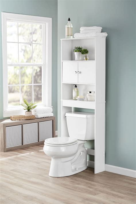 Bathroom Wooden Over Toilet, with 2 Shutter Doors, White