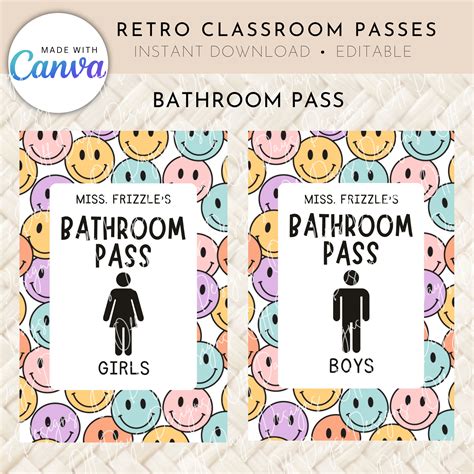 Bathroom Pass Template Editable Free