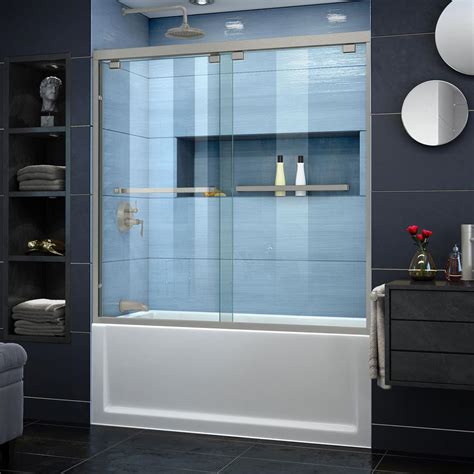 DreamLine Aqua Lux 48 in. x 58 in. Frameless Pivot Tub/Shower Door in Brushed Nickel with Handle