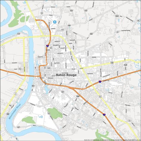 Baton Rouge La Canvas Print Louisiana City Vintage Map Baton Rouge In