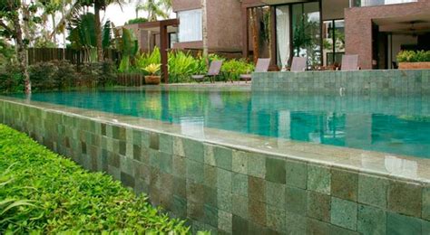 Batu alam untuk kolam renang, hijau batu warna alami, green stone tiles