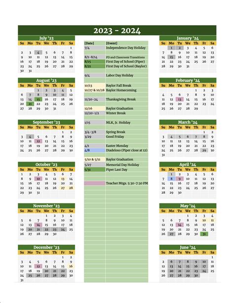 Academic Baylor Academic Calendar