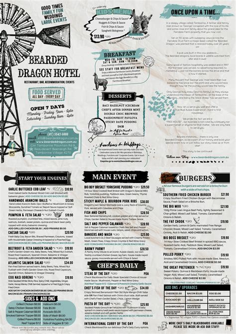 Bearded Dragon Hotel Menu