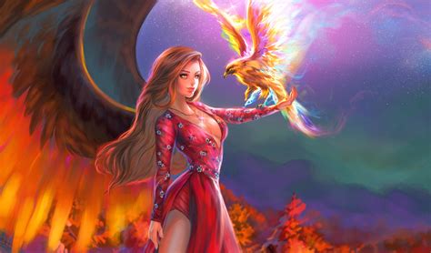 Beautiful Girl Image Phoenix Bird