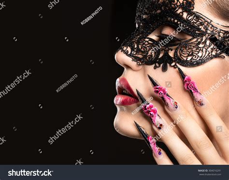Beautiful Girl Mask Long Nails