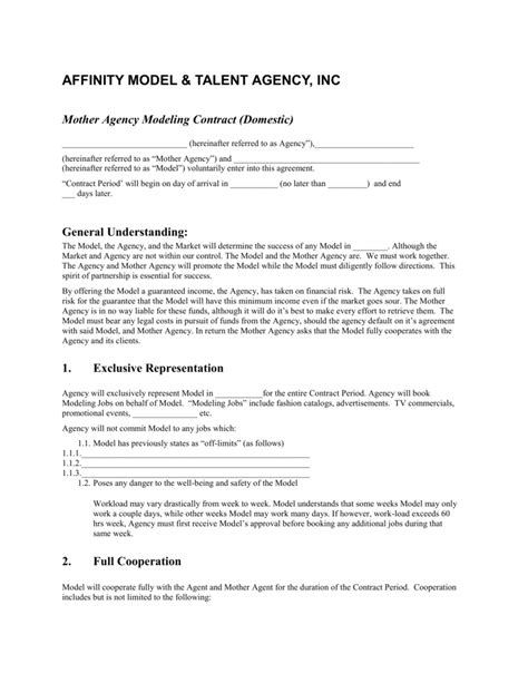 Beautiful Image of Modeling Agreement Contract - letterify.info