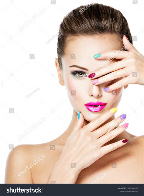 Beautiful Woman Colored Nails Pink