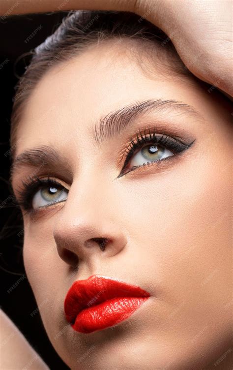Beautiful Woman Perfect Makeup Red