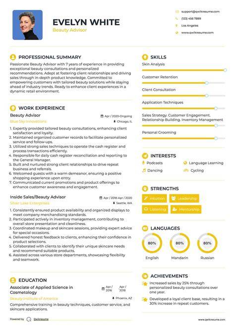 Beauty Advisor Resume Sample