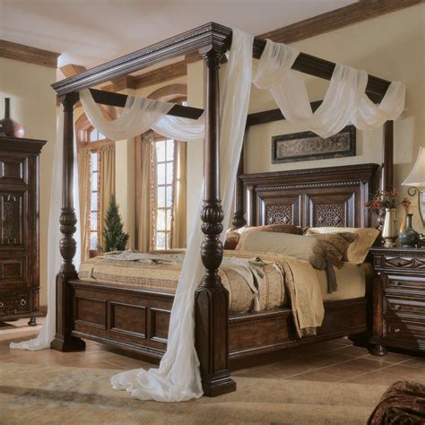 Bedroom with Canopy Bed and Dark Wood Furniture
