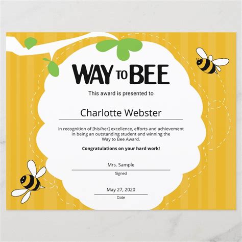 Bee Certificate Template