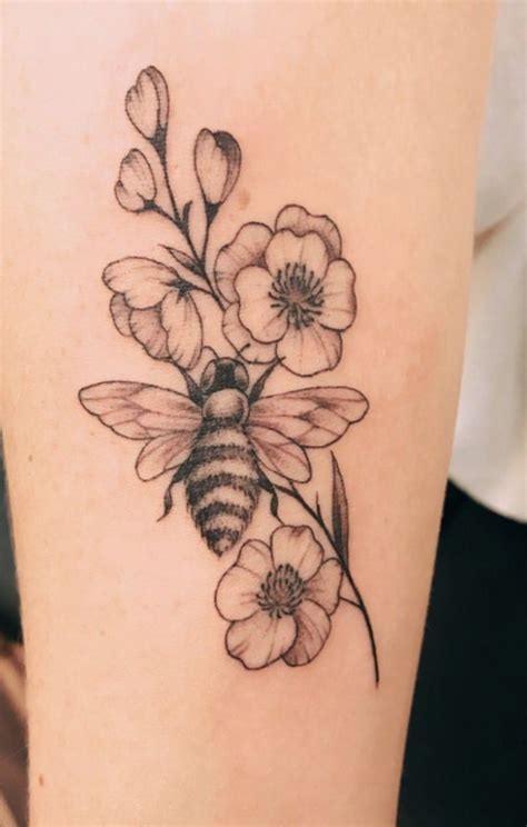 Bee And Flower Tattoo