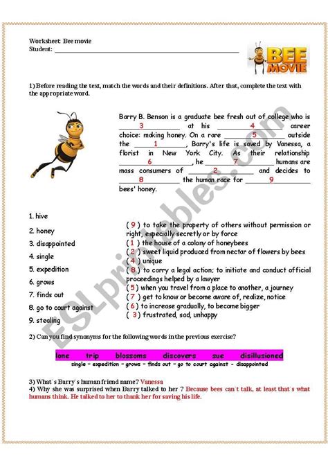 Bee Movie Worksheet Answers