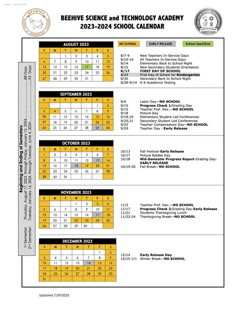 Beehive Academy Calendar