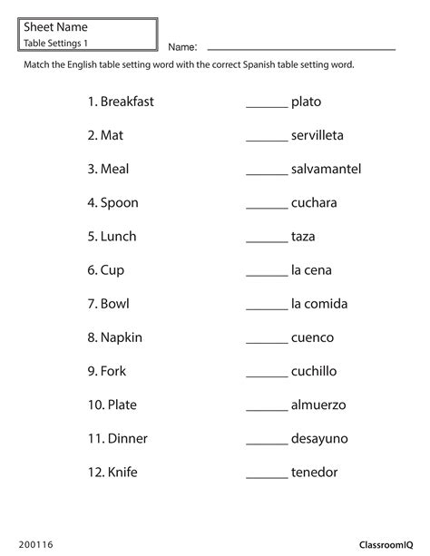 Beginner Basic Spanish Worksheet