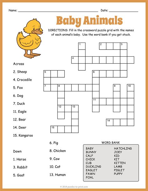 Beginner Crossword Puzzles For Kids Printable