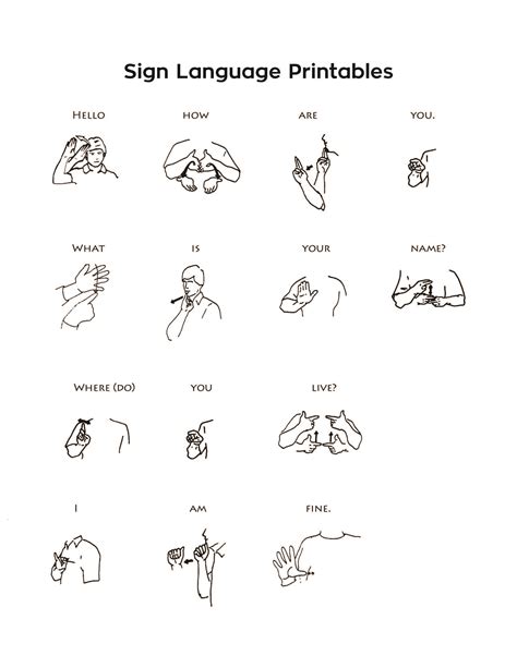Beginner Free Printable Sign Language Words