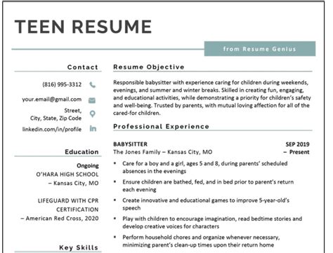 Beginner Resumes For Teenager