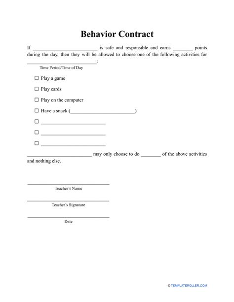 Behavior Contract Template Download Printable PDF | Templateroller