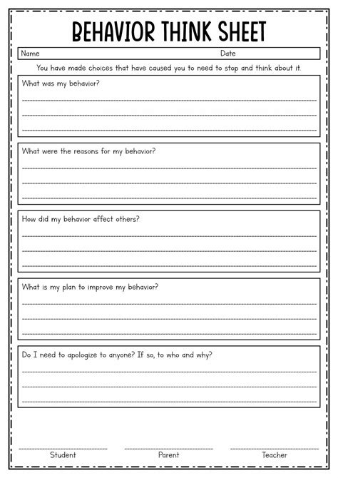 Behaviour Worksheets For Students