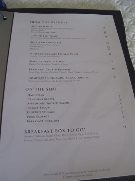 Bellagio In-Room Dining Menu