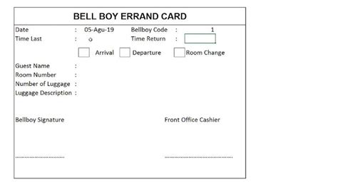Bellboy Errand Card Adalah