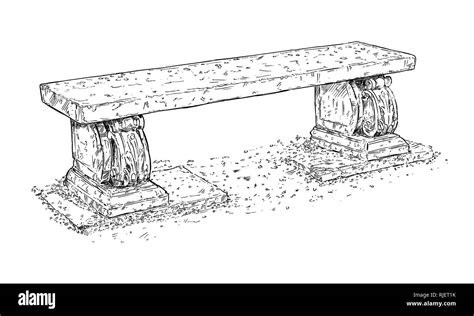 Bench In Garden Drawing