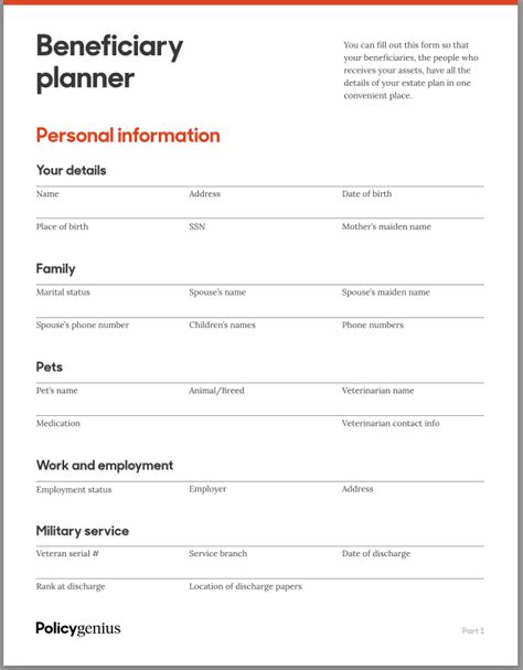 Beneficiary Planner Template