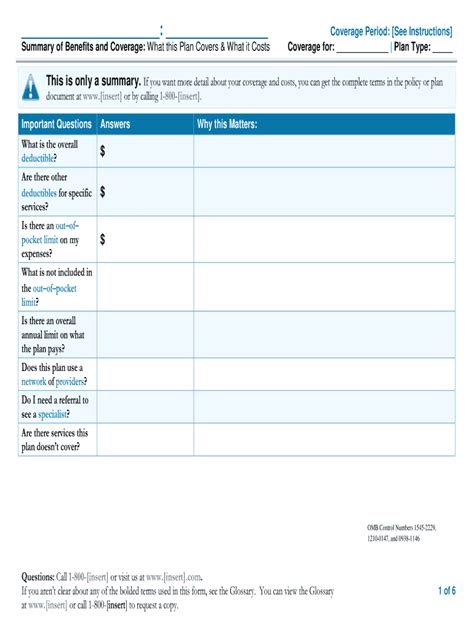 DoL Summary of Benefits and Coverage Fill and Sign Printable Template