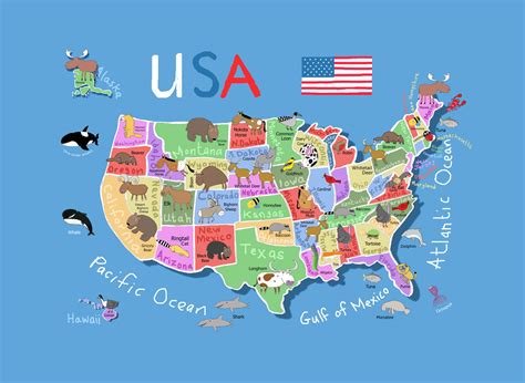 Cartoon map of the United States